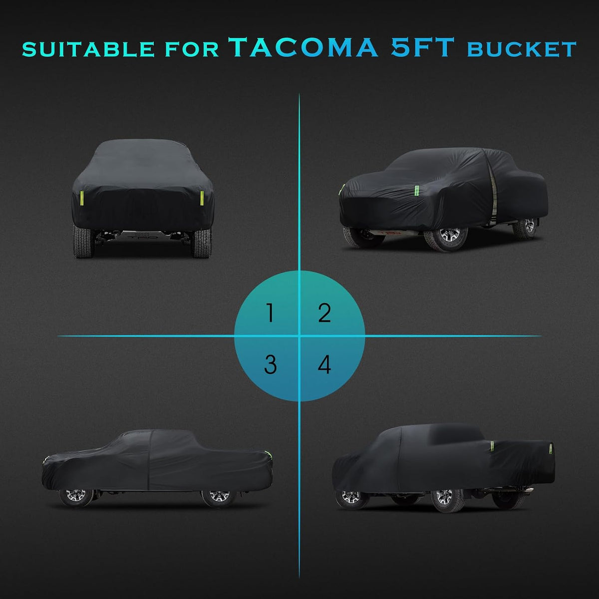 Car Cover Waterproof All Weather Full Outdoor Pickup Truck Cover Rain UV Protection, Size T1 Universal Fit for Ford Ranger/F150 Chevy C10 S10,Nissan Frontier,ect.(Fit Truck Length UP to 220inch)