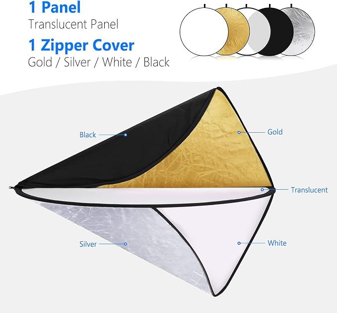 NEEWER 22 Inch/60 Centimeter Light Reflector Light Diffuser 5 in 1 Collapsible