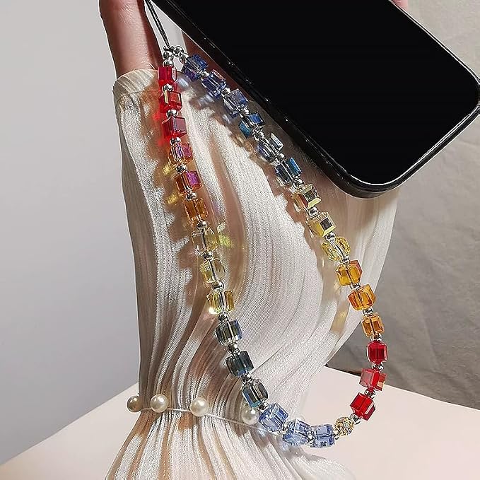 2 Pcs Phone Charm Strap Hand Wrist Strap Camera Lanyard Pearl Beaded Cute Chain