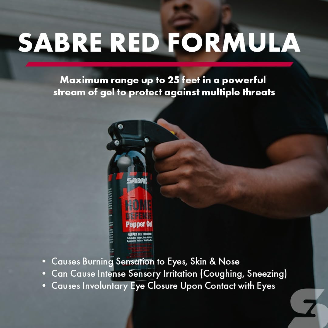 SABRE Red Home Defense Pepper Gel - Max Strength OC Spray with Wall Mount & UV Marking Dye | 32 Bursts