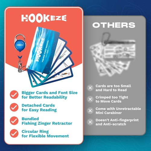 HOOK-EZE Fishing Knot Tying Cards - Waterproof Guide to 12 Essential Knots with Zinger Retractor | Perfect Fishing Gift for Men