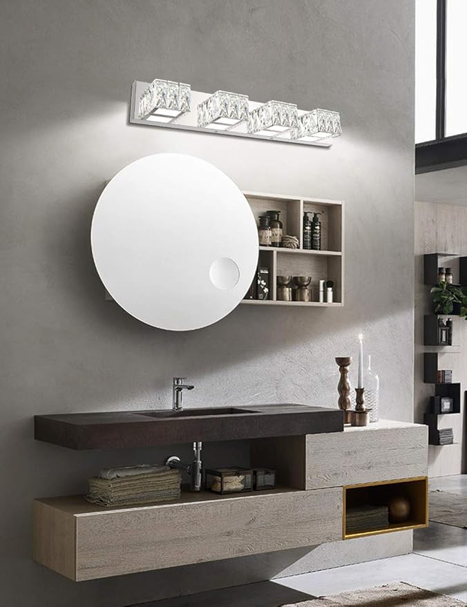ZUZITO 4 Lights Bathroom Vanity Light - Crystal Modern Vanity Lights for Bathroom - Dimmable 24W LED Chrome Bath Light Fixtures Over Mirror Cool White Light