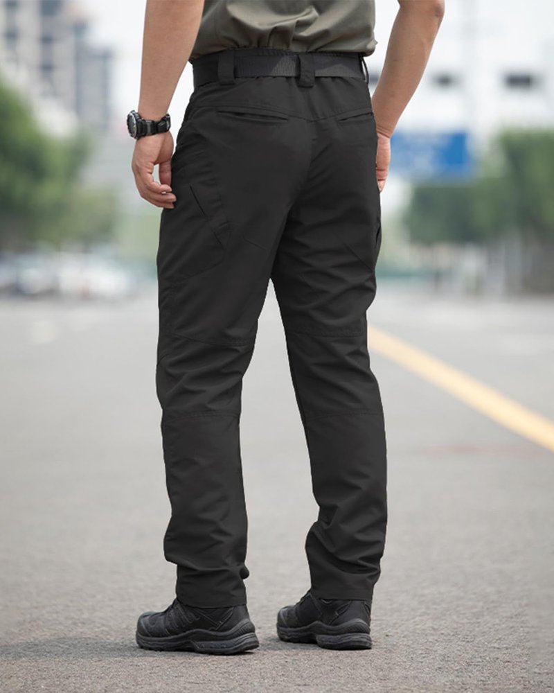 PIDO YOGA Men's Stretch Tactical Pants Waterproof Ripstop Fabric Cargo Pants Lightweight Casual Hiking Outdoor Work Pants (No Belt),Black