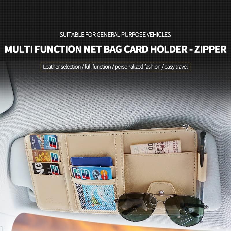 Car Sun Visor Organizer Auto Car Visor Pocket and Interior Accessories Car Storage Organizer with Multi-Pocket Net Zippers (Style 1-Beige)