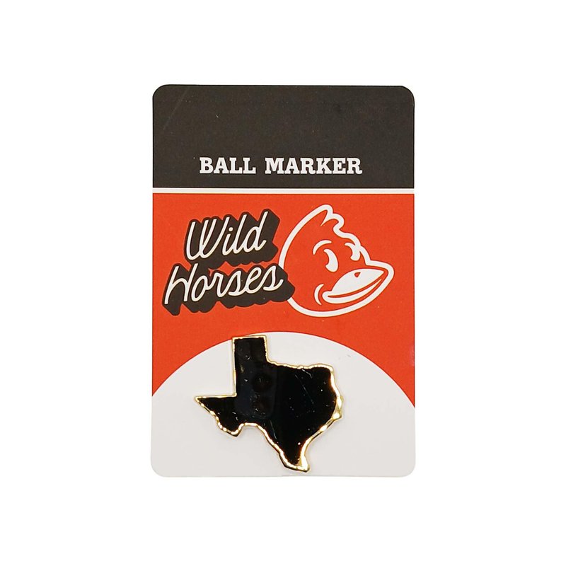 Wild Horses Texas Golf Ball Marker - Magnetic Gold Metal with Embossed Logo - 1.25" Location Outline Design for Hat Clip or Pocket