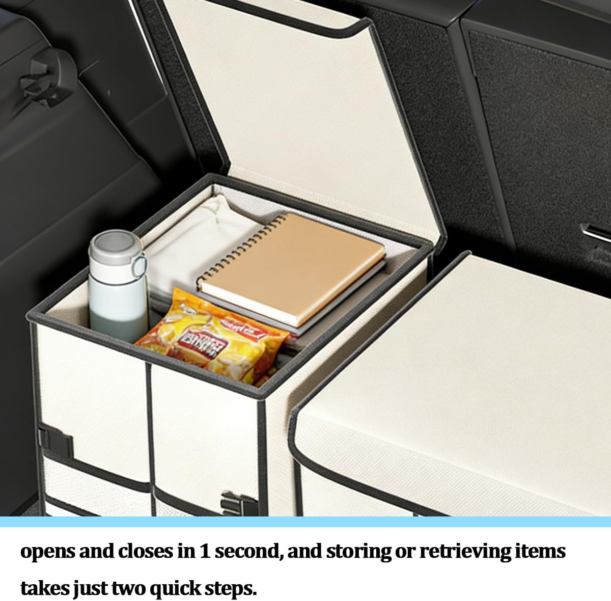 HZEL Car Trunk Organizer with Lid, Foldable Slip Resistant Multi-Compartment Vehicle Cargo Storage Box, Collapsible Waterproof Automotive Trunk Organizer, Universal for SUV Van Truck (Black)