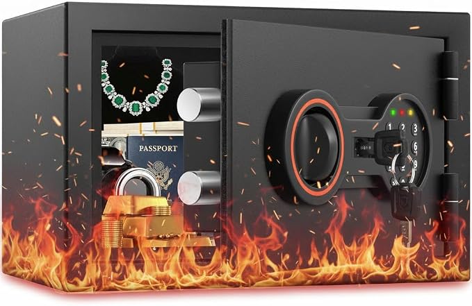 Small Fireproof Safe for Home, 14.8Lbs Heavy Duty Fire Safe Box for Office &