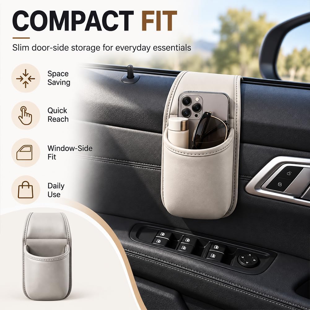 Leather Car Door Cup Holder Window Extra Wide-Mouth Organizer Drink Storage (Orange, S)