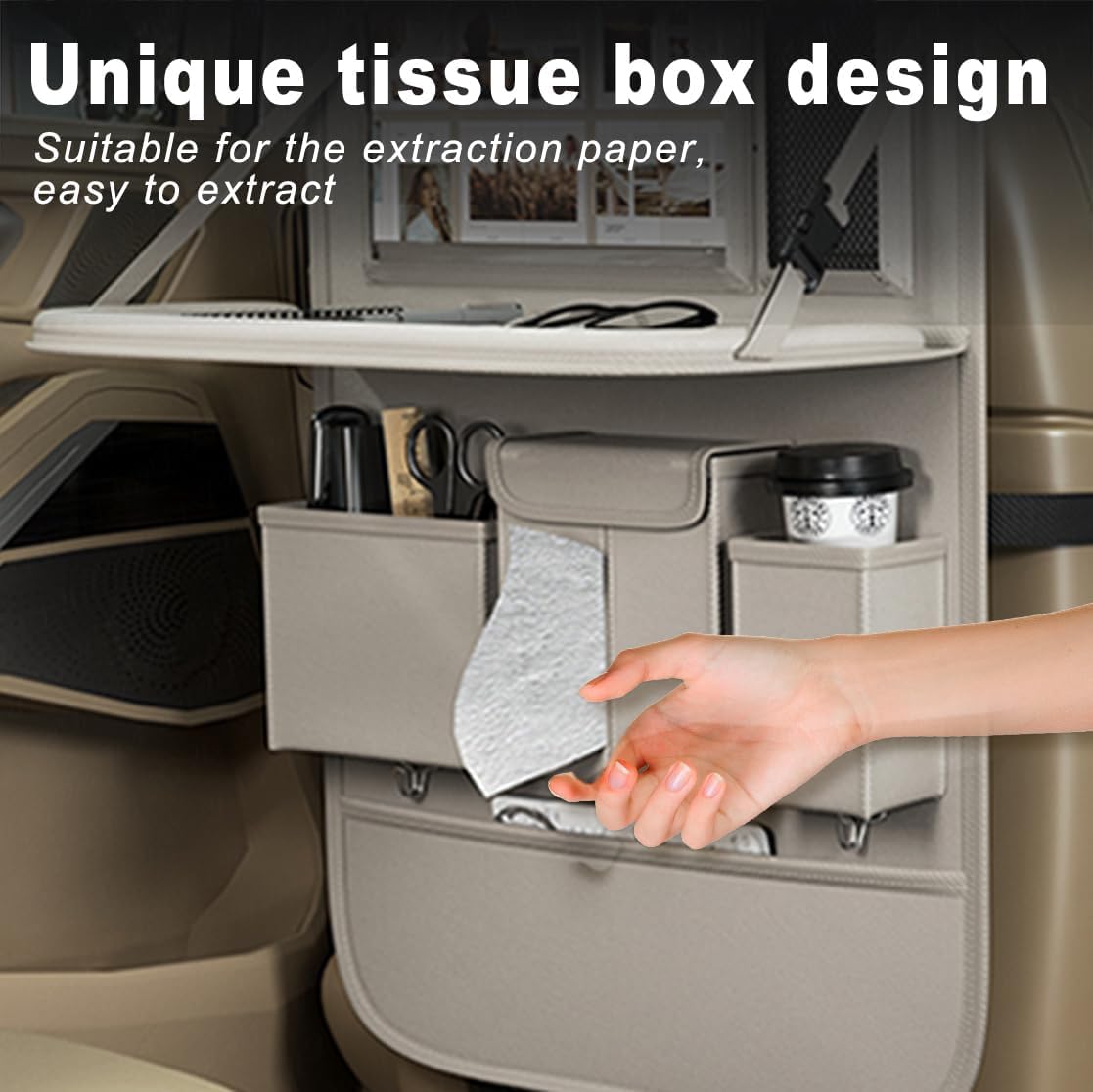 XDV Car Seat Organizers,Multi-functional Back Seat Protectors, Storage Pouches, and Tray Holders (for Cars, Kids, Seat Back and Rear Seats) (Plain Gray, 1 Pcs)
