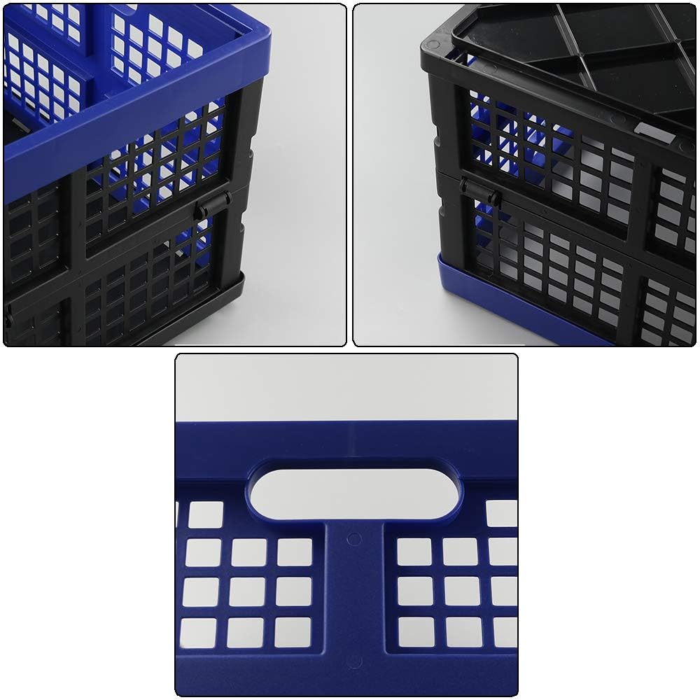 Hespama 35 Quart Folding Crates, Blue Collapsible Milk Crate Basket, 2 Pack