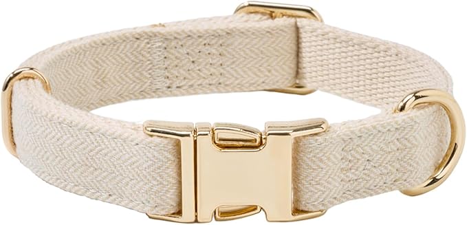 Soft Cotton Hemp Dog Collar with Metal Buckle Adjustable Tweed Dog Collars for Small Medium Large Dogs(Beige,Large)