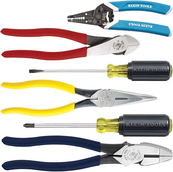 Klein Tools 80080 6-Piece Hand Tool Kit with 2 Screwdrivers, 3 Pliers, Wire Stripper and Cutter and Klein Tools 5225 48-Inch Waist Electrician Tool Belt