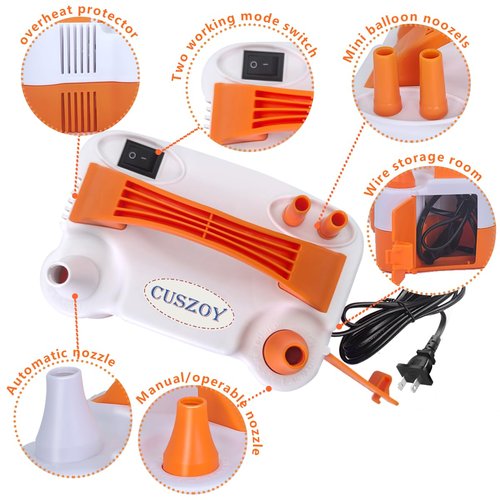 CUSZOY Electric Balloon Pump 600W, Fast Balloon Blower with 6 Balloon Arch Kits, Dual Nozzle & 2 Modes, Portable Air Pump for Balloon Decor for Party, Wedding, Birthday - Professional Balloon Pump