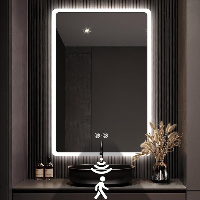 LED Mirror for Bathroom with Lights, Frontlit and Backlit, Dimmable, Anti Fog, Wall Mirror with Motion Sensor LED Light, Shatterproof, Bathroom Vanity Mirror (36" L x 24" W)