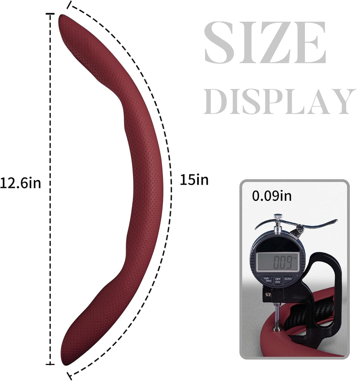 Car Steering Wheel Cover Leather 14.5-15 in Universal 3Pcs Set Wine Red