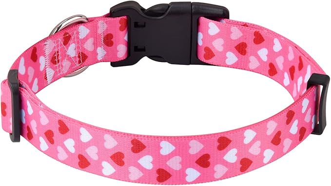 Dog Collar - Adjustable Heart Dog Collar - Love Theme - Perfect for Small Medium Large Dogs(Pink Heart,M)