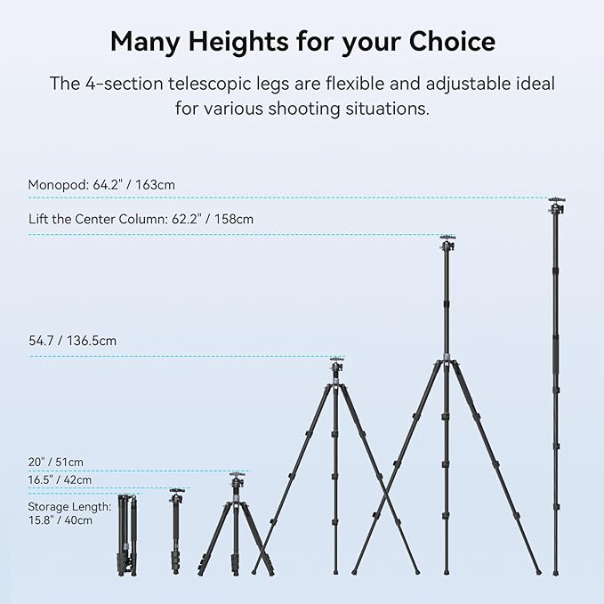 SmallRig AP-20 Carbon Fiber Tripod, 62.2" Camera Tripod Monopod