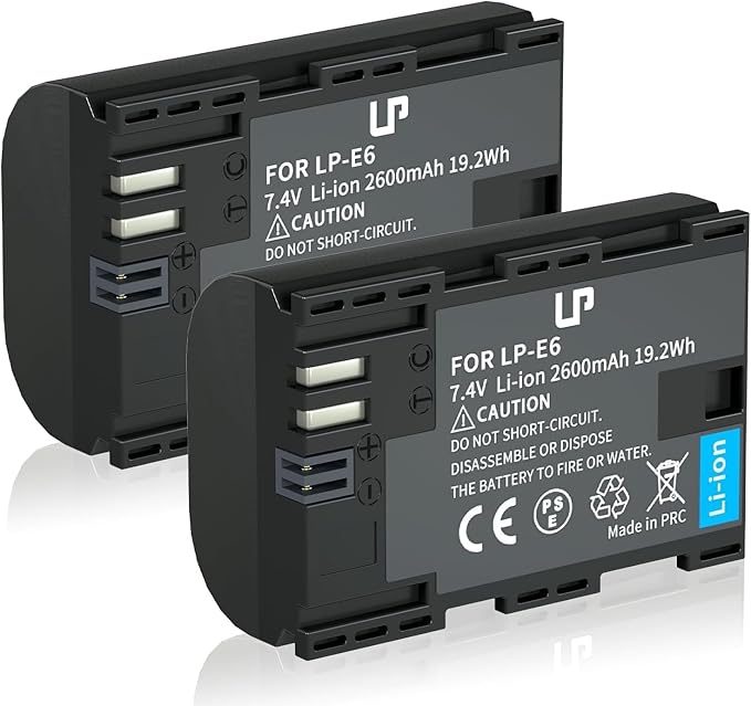 LP LP-E6, LP-E6N Battery 2-Pack, 2600mAh Replacement Batteries