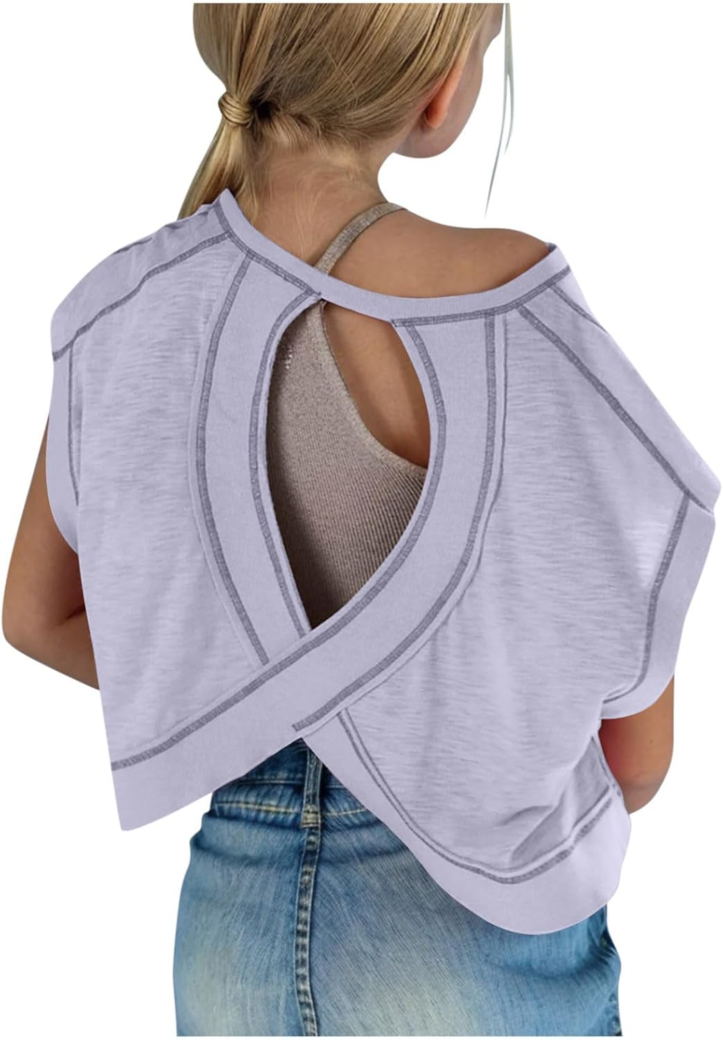 Skiennix Summer Tops for Kids - Fashionable Round Neck Short Sleeve Tees | Cute Casual Backless Design