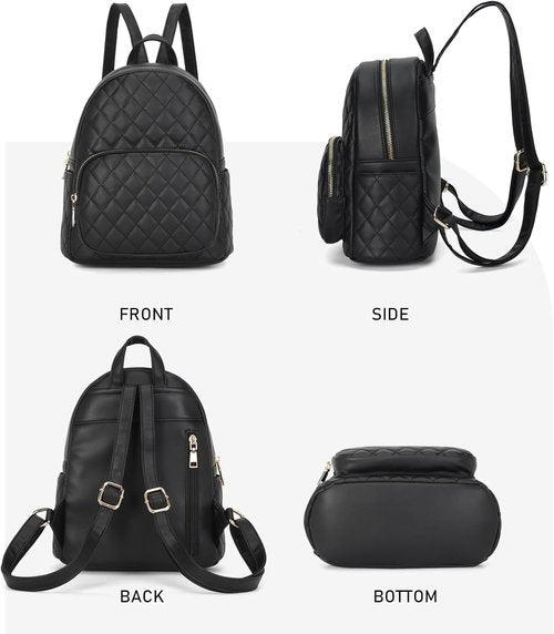KL928 Quilted Mini Backpack - Stylish PU Leather Satchel Bag for Women | Small Casual Daypack