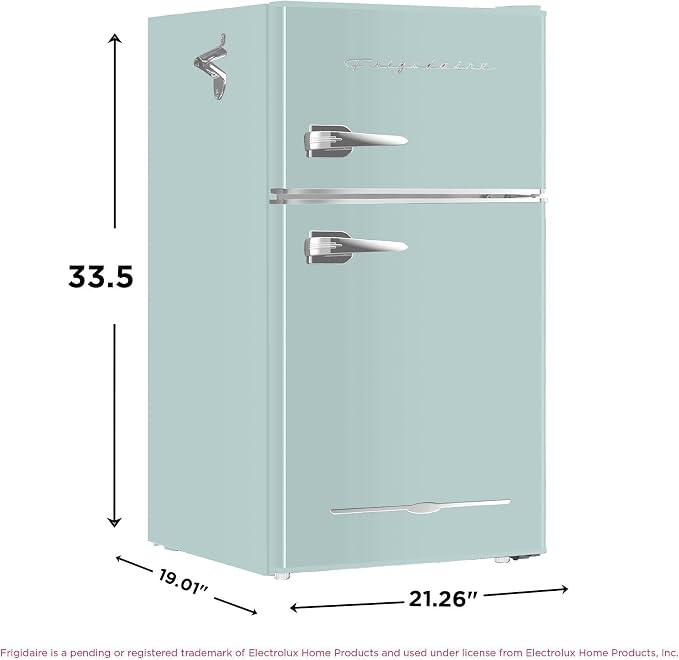 Frigidaire EFR840 Retro Mini Fridge with Freezer & Side Bottle Opener - Small 2 Door Refrigerator for Office Bar or College Dorm Room - 3.2 Cu Ft, Mint