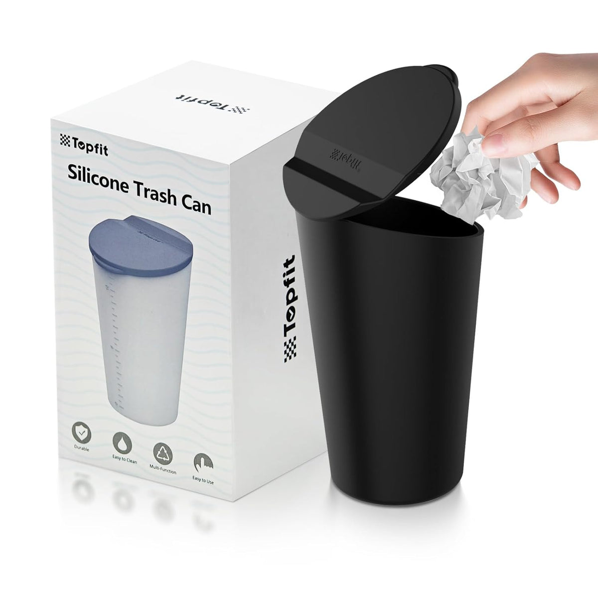 BMZX Car Trash Can with Lid Small Cup Holder Door Pocket Garbage Can Bin Trash Container Fits Auto Home Office, Black 1 Pack