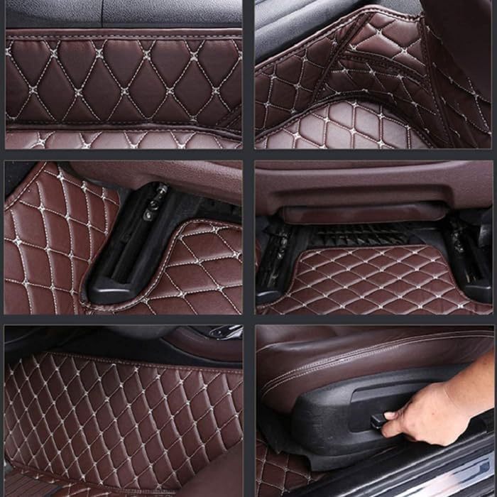 Customized personalized car floor mats, all-weather luxury car floor mats, waterproof and anti slip leather car floor mat lining, 95% customized car, truck, and SUV floor mats (Edge light brown)