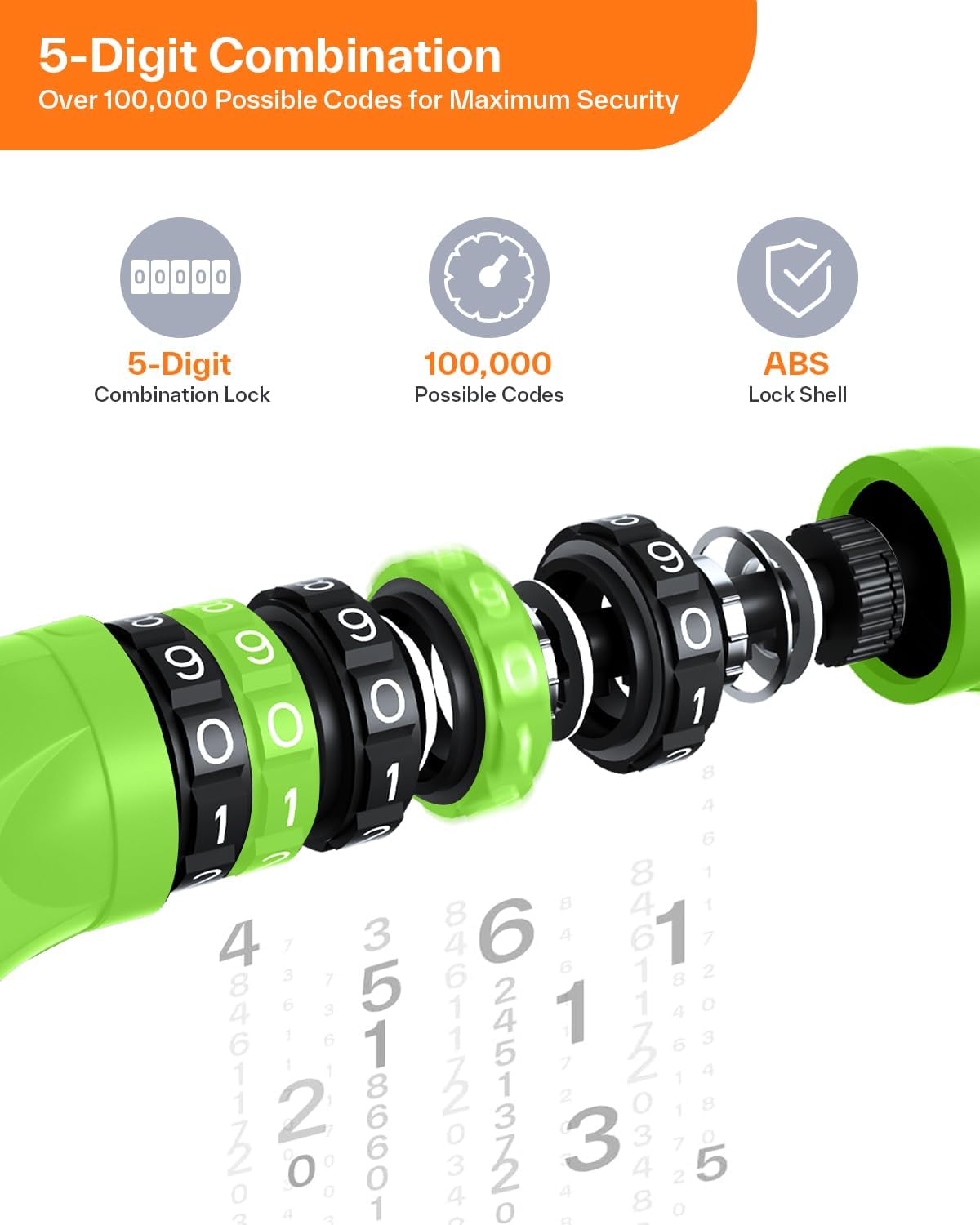 Sportneer Bike Lock - High Security 5-Digit Combination Chain Lock | Heavy Duty Keyless Design - 3.2/3.6/4ft