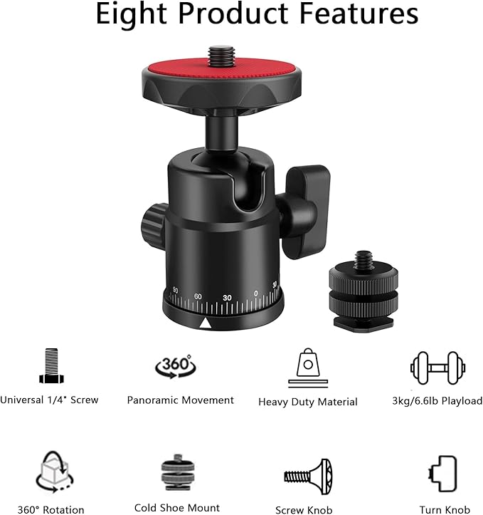 Universal 1/4" Swivel Mini Ball Head Screw Tripod Mount