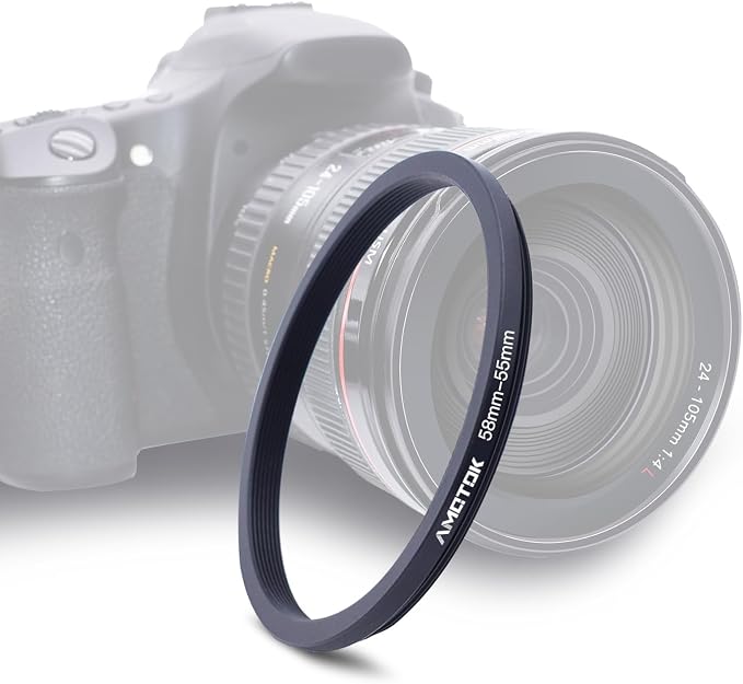 58mm Lens to 55mm Camera Lens Adapter, 58mm-55mm Filter Step-Down Ring