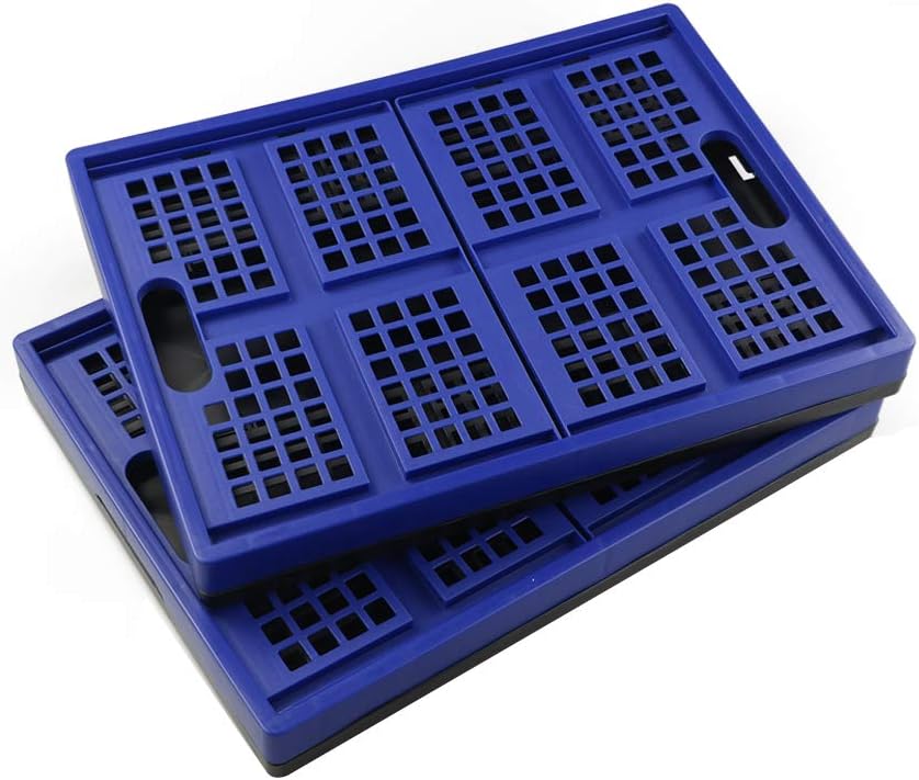 Hespama 35 Quart Folding Crates, Blue Collapsible Milk Crate Basket, 2 Pack