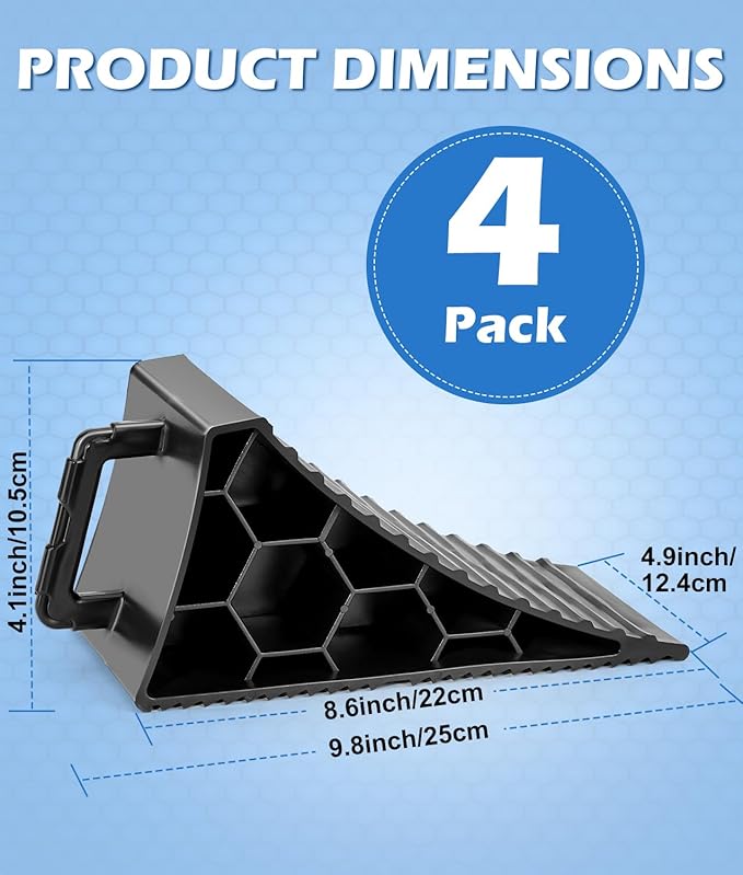 PAHTTO Wheel Chocks 4 Pack, RV Chocks with Handles for RV Trailer Camper Car Truck, Wheel Block Stopper for Tire, Strong RV Wheel Chocks Hexagonal Honeycomb Structure, RV Trailer Accessories