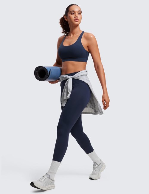 CRZ YOGA Strappy Padded Sports Bra for Women - Comfortable Criss Cross Back Yoga Top