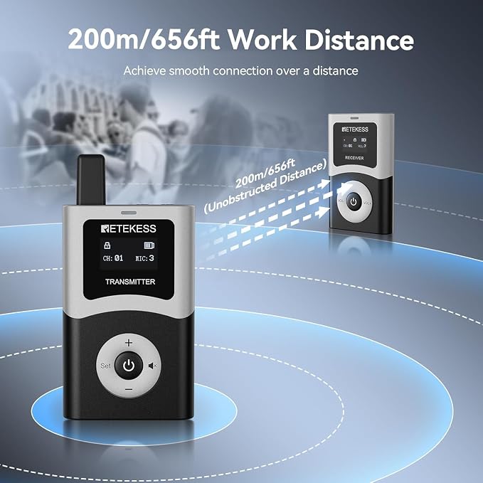Retekess T130U Wireless Tour Guide System, 200 m, HiFi U-Band Digital Sound