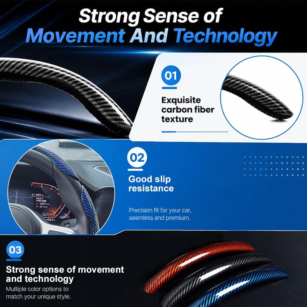 Carbon Fiber Steering Wheel Cover 3PCS Fit for 14–16 Inch Wheels