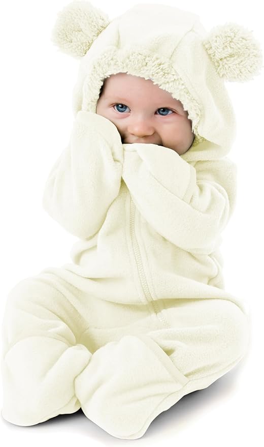 Cuddle Club Fleece Baby Bunting Bodysuit with Hood, Convertible Mittens & Booties, Car Seat Friendly, Soft & Warm, Easy Zip