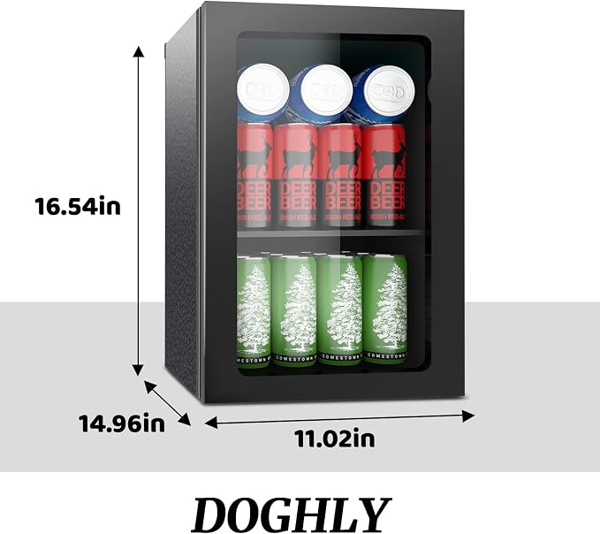 DOGHLY 24 Cans/0.9 Cu.Ft Beverage Refrigerator Solid Door Mini Fridge | Fast Cooling Mini Cooler with Removable Shelves for Soda, Beer, Wine, Low Noise Beverage Fridge for Home, Office,and Dorm