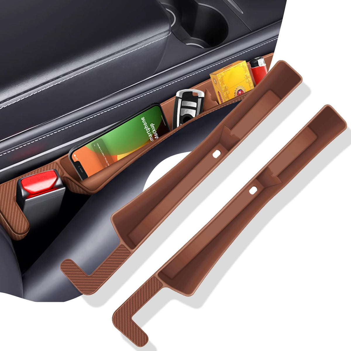 2PCS Car Seat Gap Filler Organizer,Multifunctional Car Gap Fillers with USB and Phone Holder, Universal Car Seat Storage Organizer Between Seats for Phone, Keys, Eyeglasses(Red)