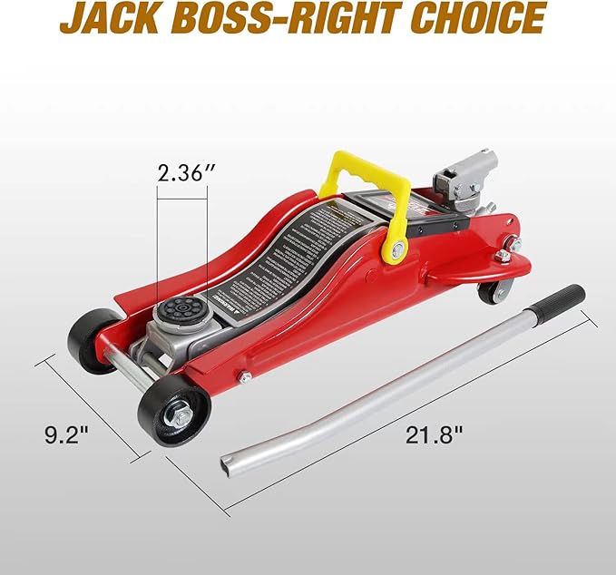 Jack Boss Floor Jack 2.5 Ton (5500 LBs) Hydraulic Low Profile Trolley Car Jack with Portable Storage Case, Lifting Range 3.5" to 14", Fit Use for Automotive Sedans, Red