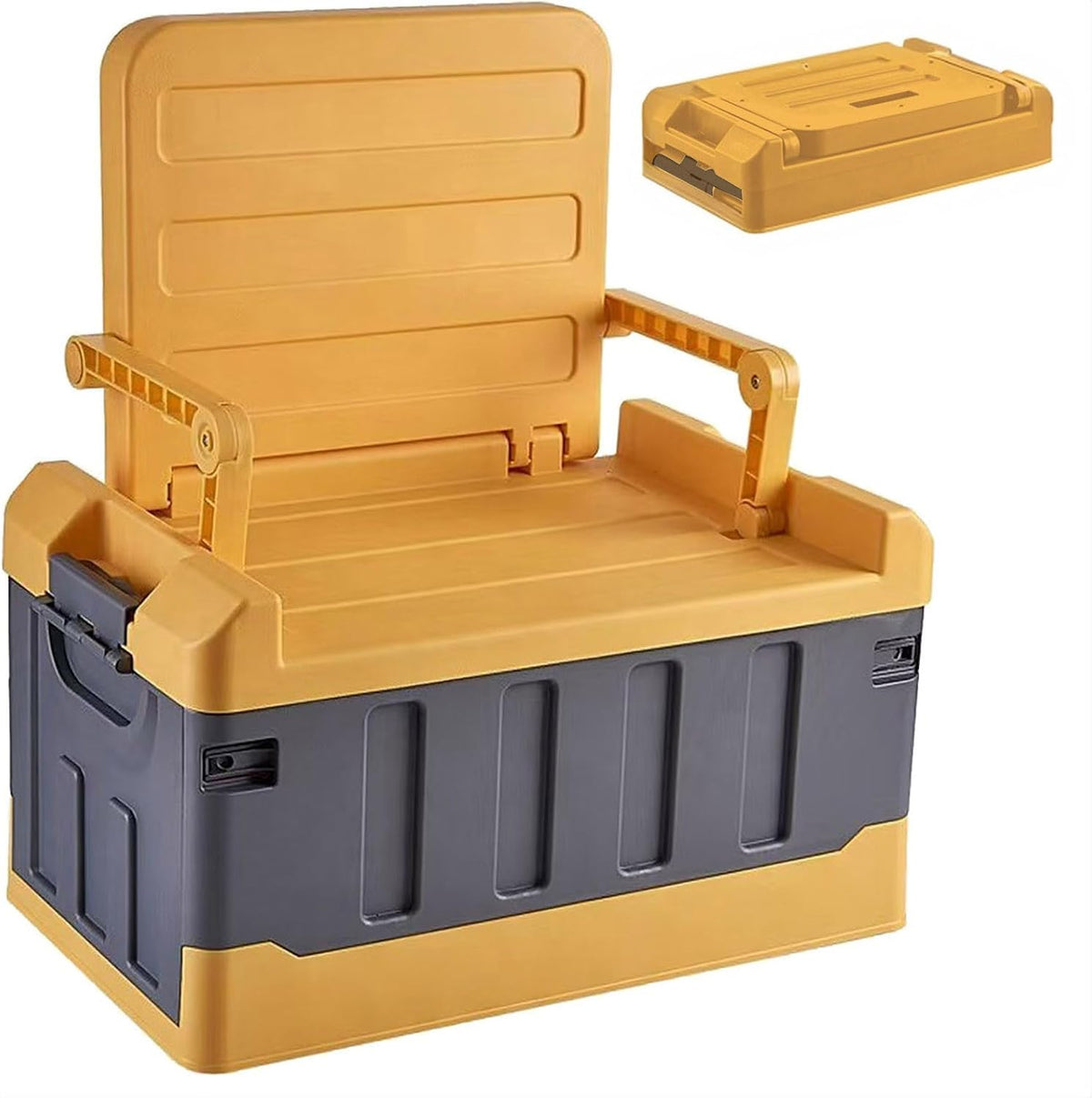 Versatile Foldable Seatable Car Organizer Box Heavy Duty Storage Bins With Lids Trunk,Durable Plastic,60L Can Store Clothes, Camping Equipment in Large Capacity (yellow)