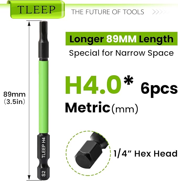 3.5" Long 1/4" Hex Head Allen Wrench Drill Bits, Metric 4mm Impact Driver Bit Set - Magnetic Tips Screwdriver Bits - S2 Steel, New Version Hex Keys with Storage Case