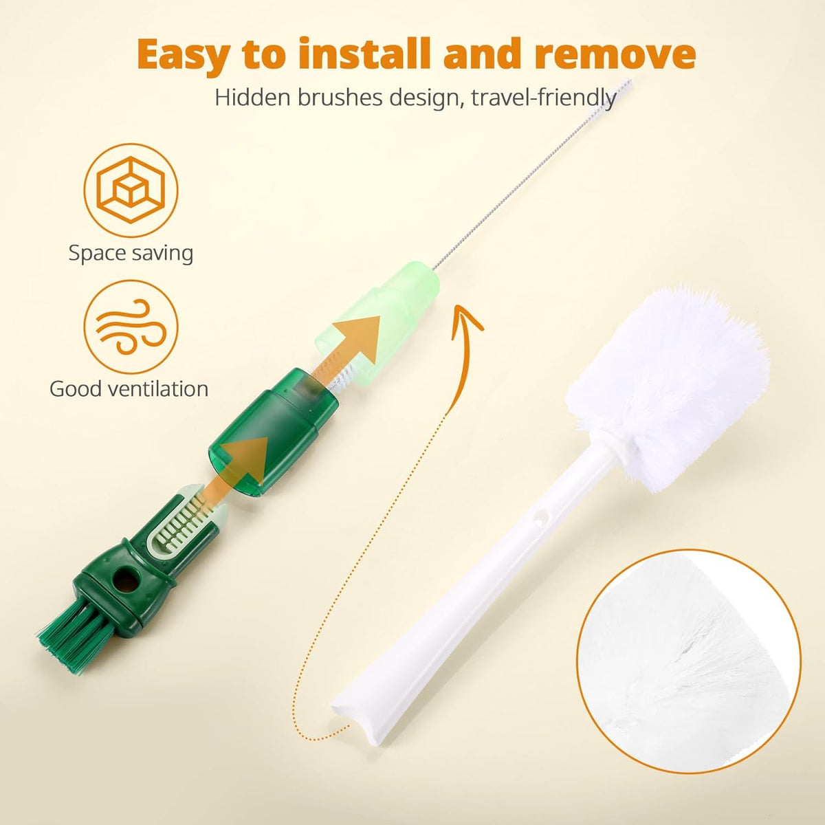 OUTXE 5-Pack Bottle Brush Set - 5-in-1 Water Bottle Cleaner with Long Handle & Straw Brushes