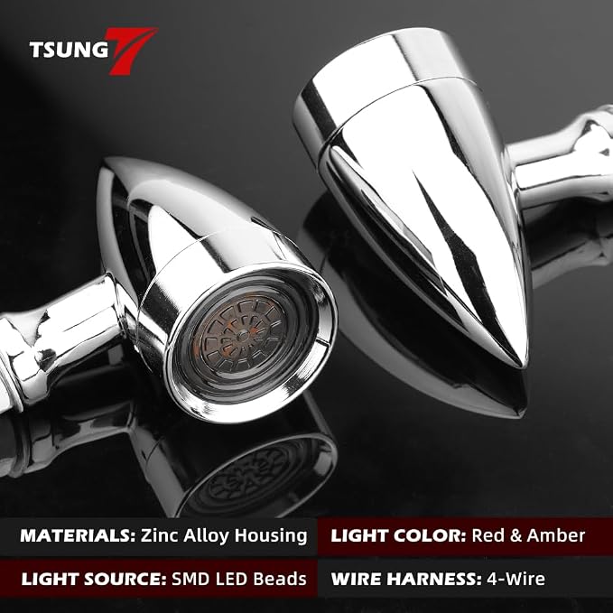 TSUNG Universal Motorcycle LED Turn Signals Lights Small Bullet Front Rear