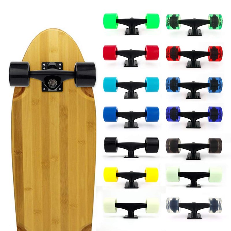 VJ Skateboard Truck and Wheel, 5.0 Skateboard Trucks 127mm (Black) w/Skateboard Cruiser Wheel 60mm, Skateboard Bearings, Skateboard Screws, Skateboard Riser Pads (Black)