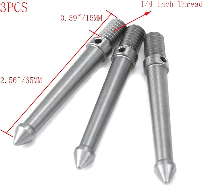 3 Pcs 1/4 Inch Stainless Steel Tripod Spike Mount Adapter