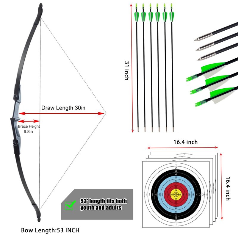 SOPOGER Recurve Bow and Arrow Set for Adults & Youth 20 30 40lb, Takedown Archery Kit for Beginners Right & Left Handed Outdoor Target Practice & Training (20 LBS)