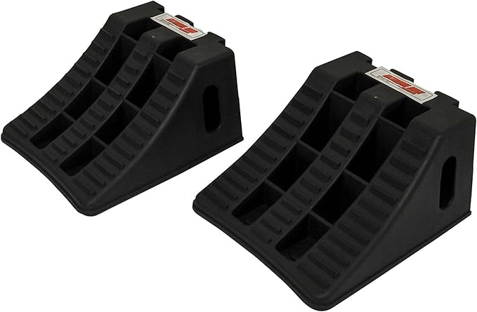Extreme Max 5800.5852 Heavy-Duty Interlocking Wheel Chock for Tandem Axle Trailers and RVs - 9.2" x 8.2" x 4.7", Pair