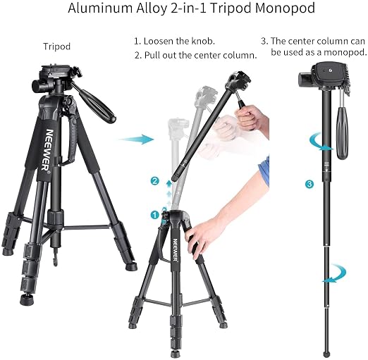 NEEWER Portable Aluminum Alloy Camera 2 in 1 Tripod Monopod Max. 70"/177cm