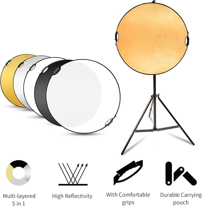 Selens 24inch Photography Reflector Stand Kit, 5-in-1 Collapsible Reflector Disc