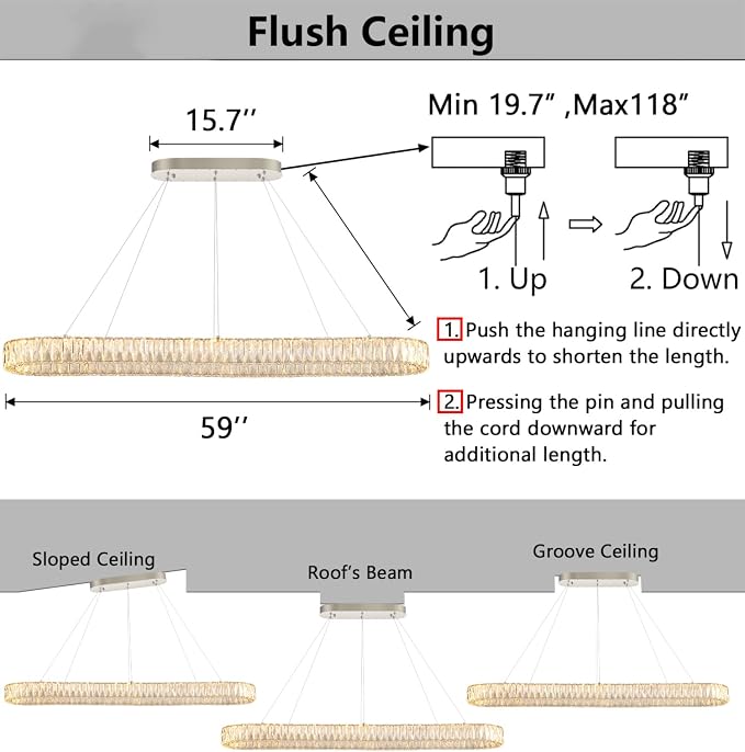 HAIXIANG Crystal 59 Inch Long Chandelier Modern Dimmable LED Chandeliers